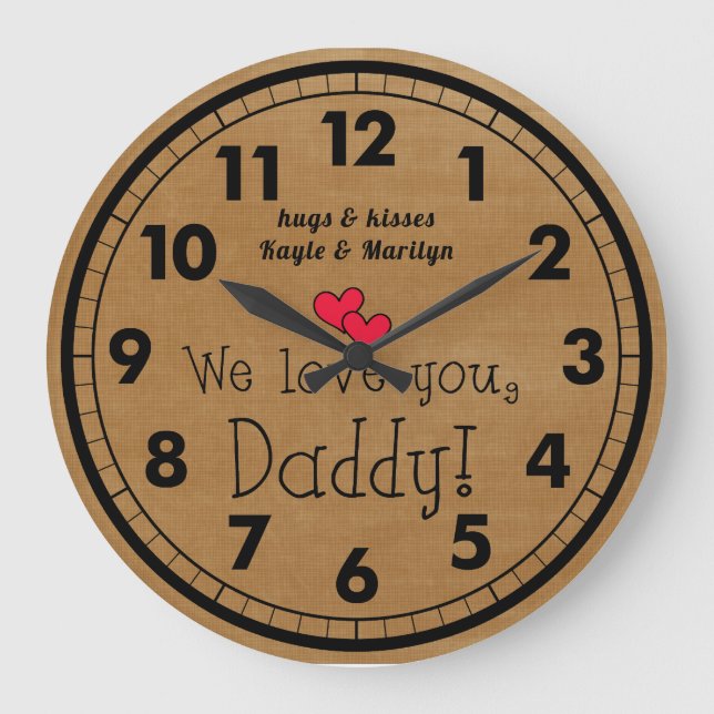 Reloj Redondo Grande ¡Te queremos, papá! Nombres de los niños (Anverso)