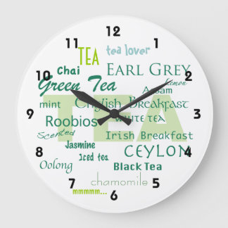 Reloj Redondo Grande Tea Lover-Shades of Green Word Cloud