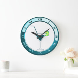 Reloj Redondo Grande Teal and White Martini Bar Clock