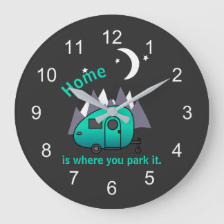 Reloj Redondo Grande Teal Blue Teardrop Camper Trailer Wall Clock
