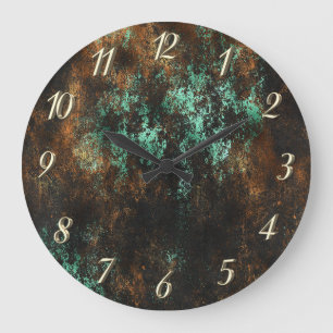 Reloj Redondo Grande Teal Cooper Patina Metálico