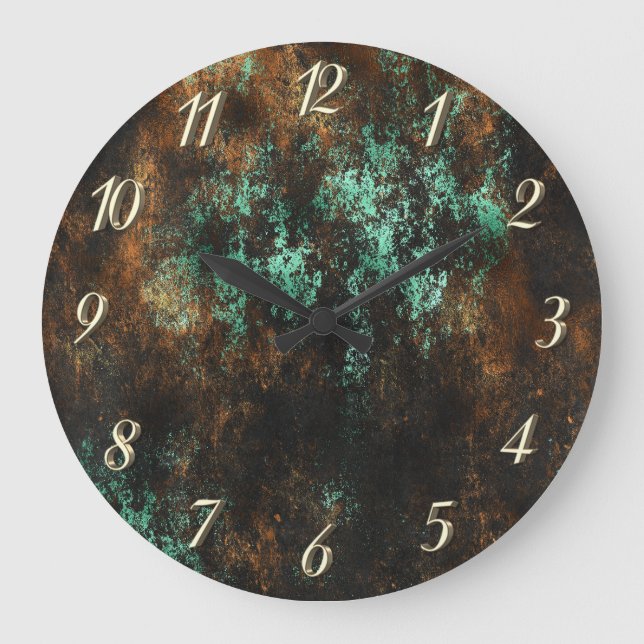 Reloj Redondo Grande Teal Cooper Patina Metálico (Anverso)