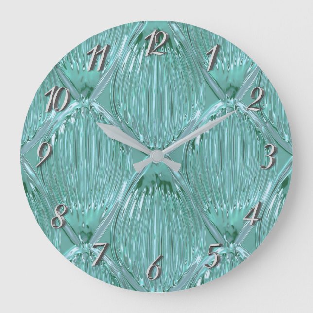 Reloj Redondo Grande Teal glass look abstract pattern elegant (Anverso)
