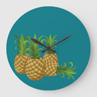 Reloj Redondo Grande Teal Retro Vintage Pineapple