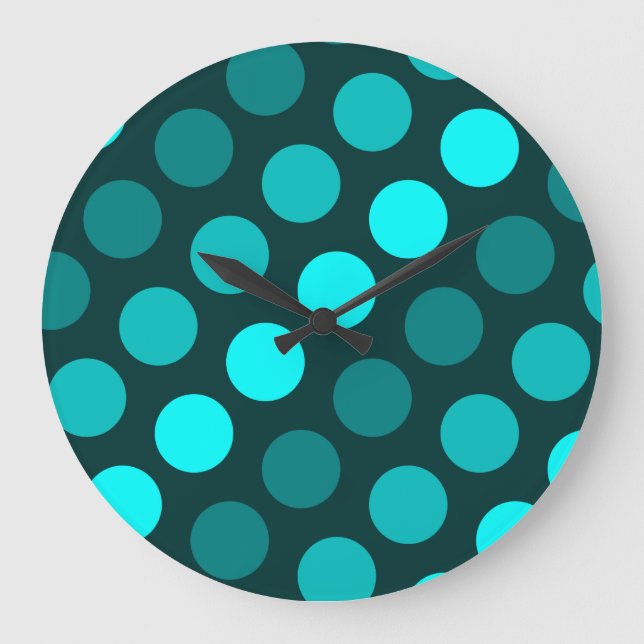 Reloj Redondo Grande Teal Trio Polka Dots (Anverso)
