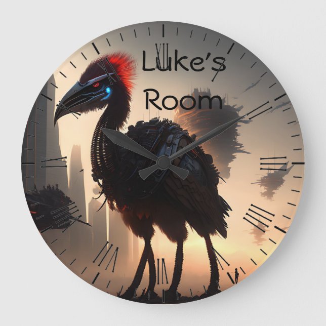 Reloj Redondo Grande "Techno-Feathers: The Futuristic Emu Robot" (Anverso)