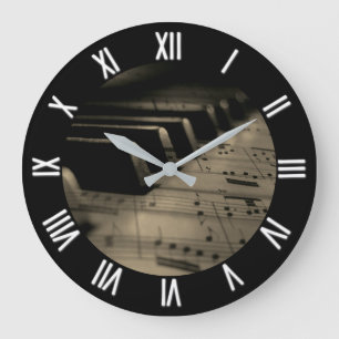 Reloj Redondo Grande Teclas de piano de música antigua