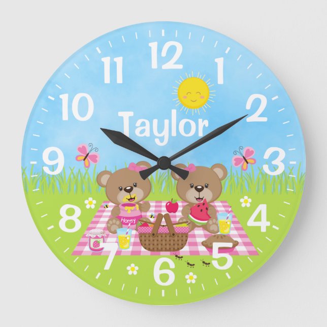 Reloj Redondo Grande Teddy Bear Picnic Pink (Anverso)