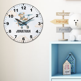 Reloj Redondo Grande Teddy Bear Pilot in a Sky Adventure