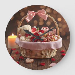Reloj Redondo Grande Teddy Rose Basket Romantic Valentines Decorative