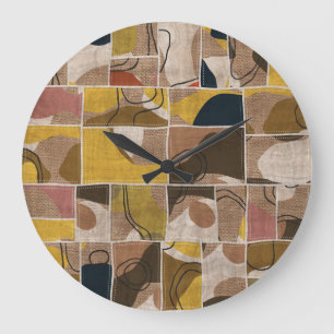 Reloj Redondo Grande Tejido de collage en mosaico: impresión mixta.