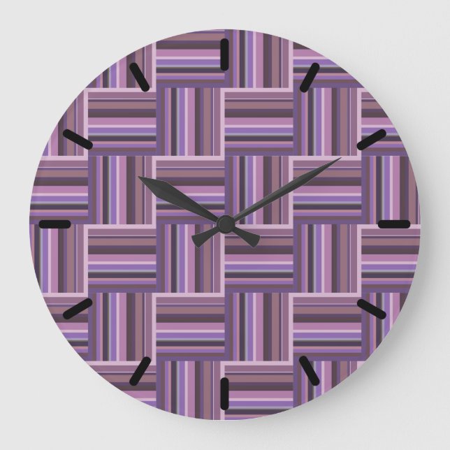 Reloj Redondo Grande Tejido de rayas malvas (Anverso)