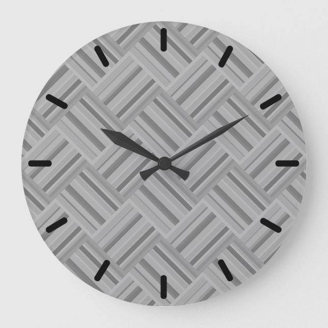 Reloj Redondo Grande Tejido diagonal de rayas grises (Anverso)