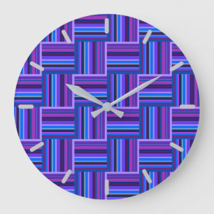 Reloj Redondo Grande Tejidos de rayas azules y violetas