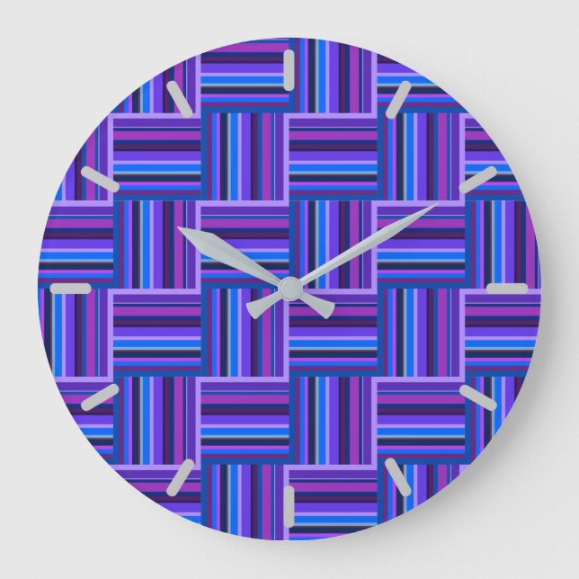 Reloj Redondo Grande Tejidos de rayas azules y violetas (Anverso)