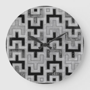 Reloj Redondo Grande tela de barro africana textil con patrones geométr