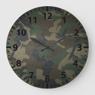 Reloj Redondo Grande Tela de Camo del arbolado