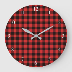 Reloj Redondo Grande Tela escocesa del rojo del control del búfalo