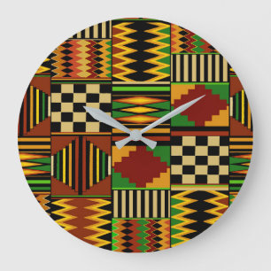 Reloj Redondo Grande Tela Real Africana Kente