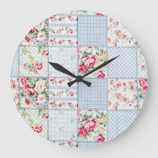 Reloj Redondo Grande Tela Rosa: Diseño elegante de fondo (Anverso)