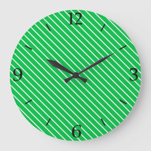 Reloj Redondo Grande Telas a rayas diagonales - verde esmeralda y