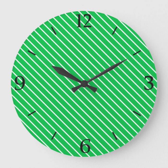Reloj Redondo Grande Telas a rayas diagonales - verde esmeralda y (Anverso)