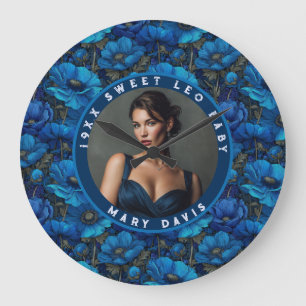 Reloj Redondo Grande Tema de Anémonas Cumpleaños Personalizado Feliz Cu