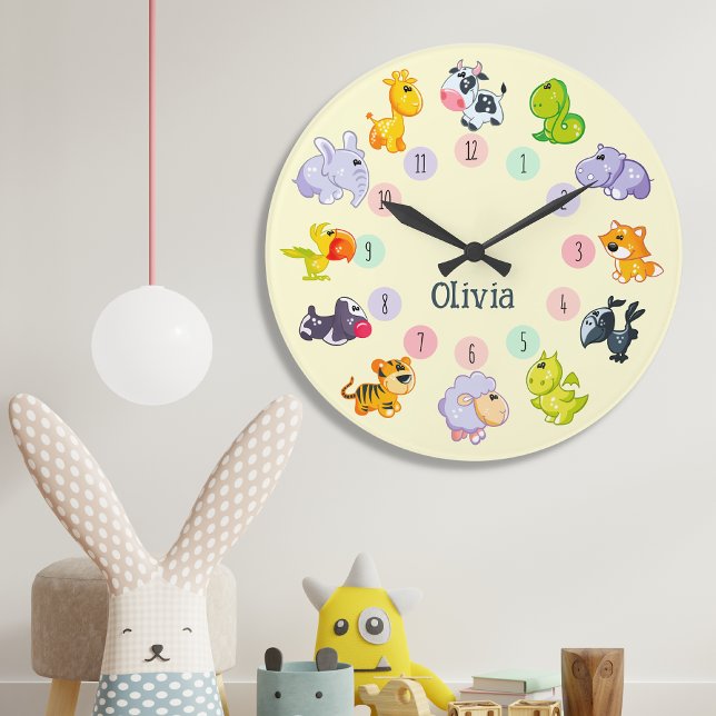 Reloj Redondo Grande Tema de animales curados, nombre personalizado, pe (Subido por el creador)