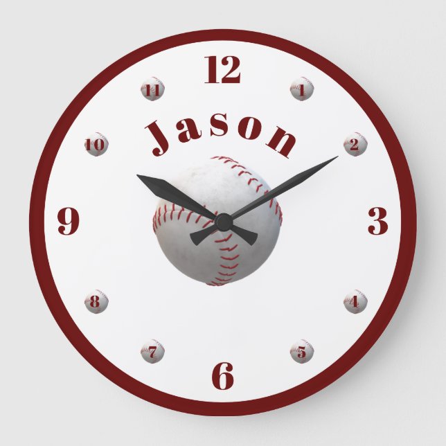 Reloj Redondo Grande Tema de béisbol personalizado (Anverso)