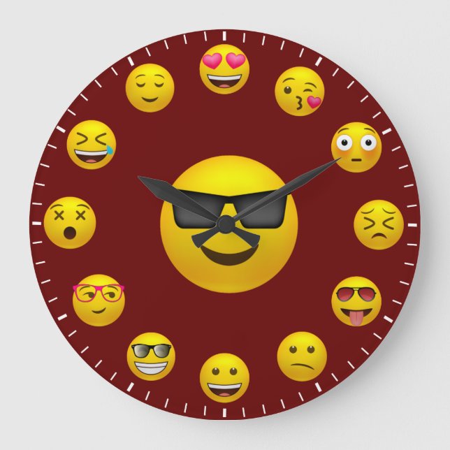 Reloj Redondo Grande Tema de emoticonos únicos Emoji (Anverso)
