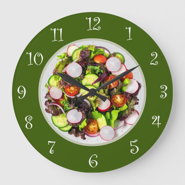 Reloj Redondo Grande Tema de la comida Ensalada vegetariana Cuadros de  (Anverso)