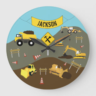 Reloj Redondo Grande Tema del sitio de camiones de construcción
