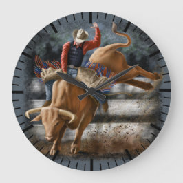 Reloj Redondo Grande Tema Occidental de Vaquero de Rodeo con Toro Salva