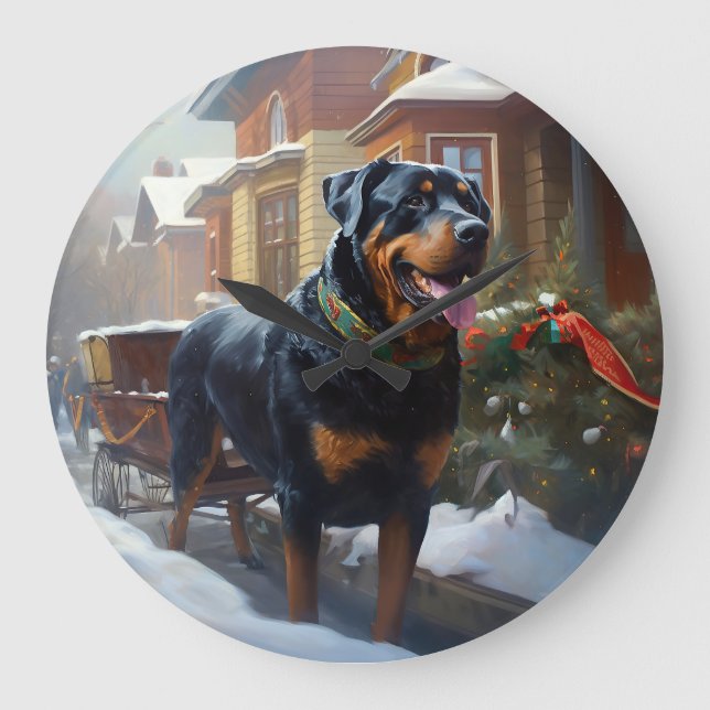 Reloj Redondo Grande Temporada festiva de los Navidades Rottweiler (Anverso)
