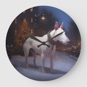 Reloj Redondo Grande Temporada Festiva de Navidad del Bull Terrier