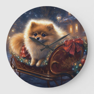 Reloj Redondo Grande Temporada Festiva de Navidad del Pomerania Cepilla