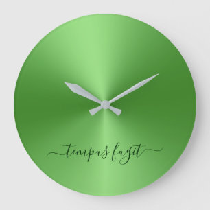 Reloj Redondo Grande Tempus Fugit Light Green Metallic Style Acrílico
