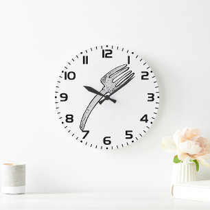 Reloj Redondo Grande Tenedor Vintage Rústico Cubiertos Retro
