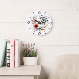 Reloj Redondo Grande Tenga un buen día floral