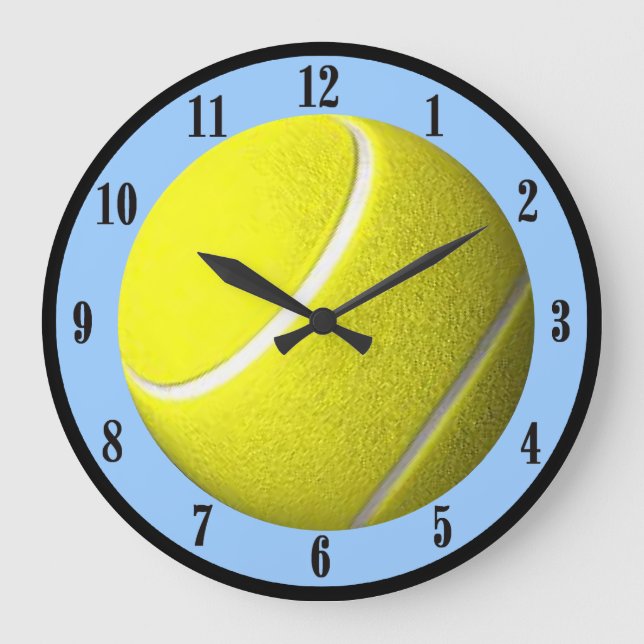 Reloj Redondo Grande Tennis Ball Wall Clock Blue Court Black Numbers (Anverso)
