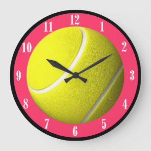 Reloj Redondo Grande Tennis Ball Wall Clock Pink CourtWhite Numbers