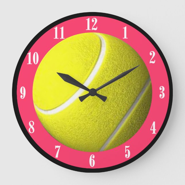 Reloj Redondo Grande Tennis Ball Wall Clock Pink CourtWhite Numbers (Anverso)