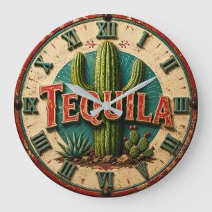 Reloj Redondo Grande Tequila Cactus Rustic Mexican Bar Desert Home Gift