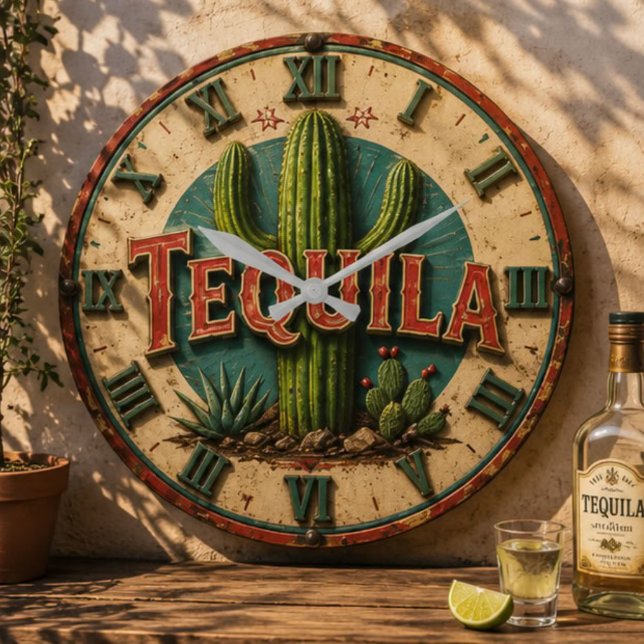 Reloj Redondo Grande Tequila Cactus Rustic Mexican Bar Desert Home Gift (Subido por el creador)