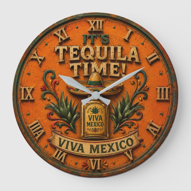Reloj Redondo Grande Tequila Time Viva Mexico Bar Decor Mexican Rustic (Anverso)
