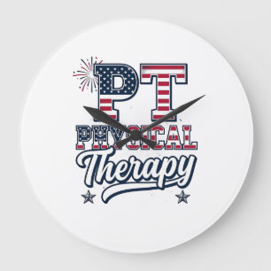 Reloj Redondo Grande Terapia Física Patriótica Diseño de Camiseta Vinta