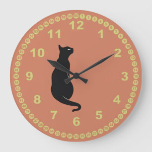 Reloj Redondo Grande Terracota con gato negro y cara amarilla