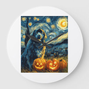 Reloj Redondo Grande Terranova Newfie Perro Lindo Halloween Jack O Lant