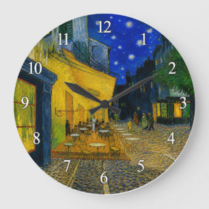 Reloj Redondo Grande Terraza del Café de Vincent van Gogh por la noche