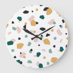 Reloj Redondo Grande Terrazo de moda verde naranja rosa patrón negro
